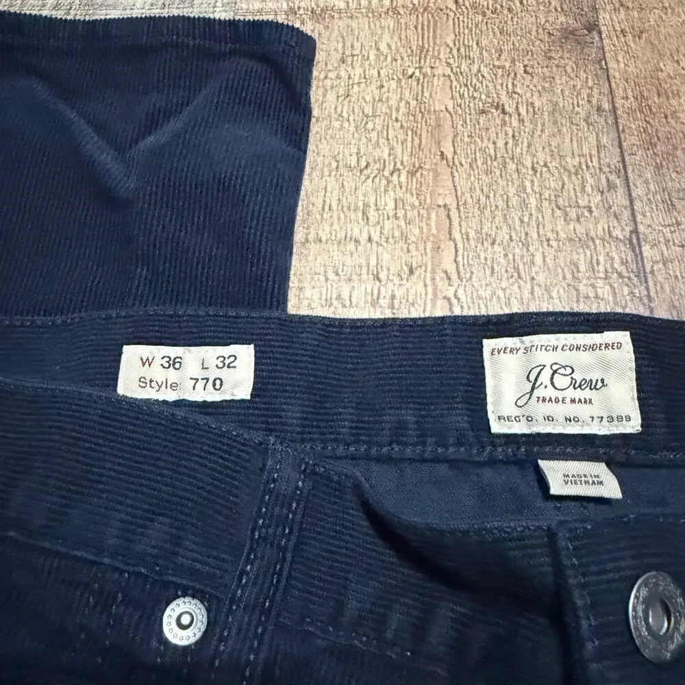 J. Crew Factory Men's Blue Corduroy Straight Leg Pants Sz 36x32 Classic Preppy
